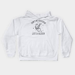 don't be stressin life's a blessin - frog playing mandolin Kids Hoodie